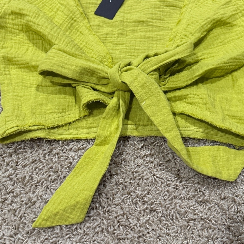 Lulus Lime Green Women's Tie-Front Top Cotton Small - Picture 4 of 6